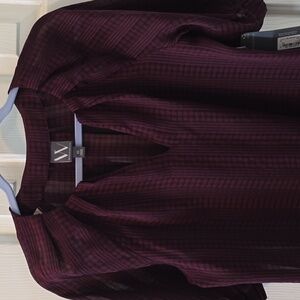 WORTHINGTON BRAND WOMENS BURGUNDY & BLACK SHORT SLEEVES BLOUSE TOP SIZE SMALL